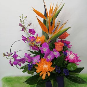 1 1 a a birds of Paradise with orchids mums